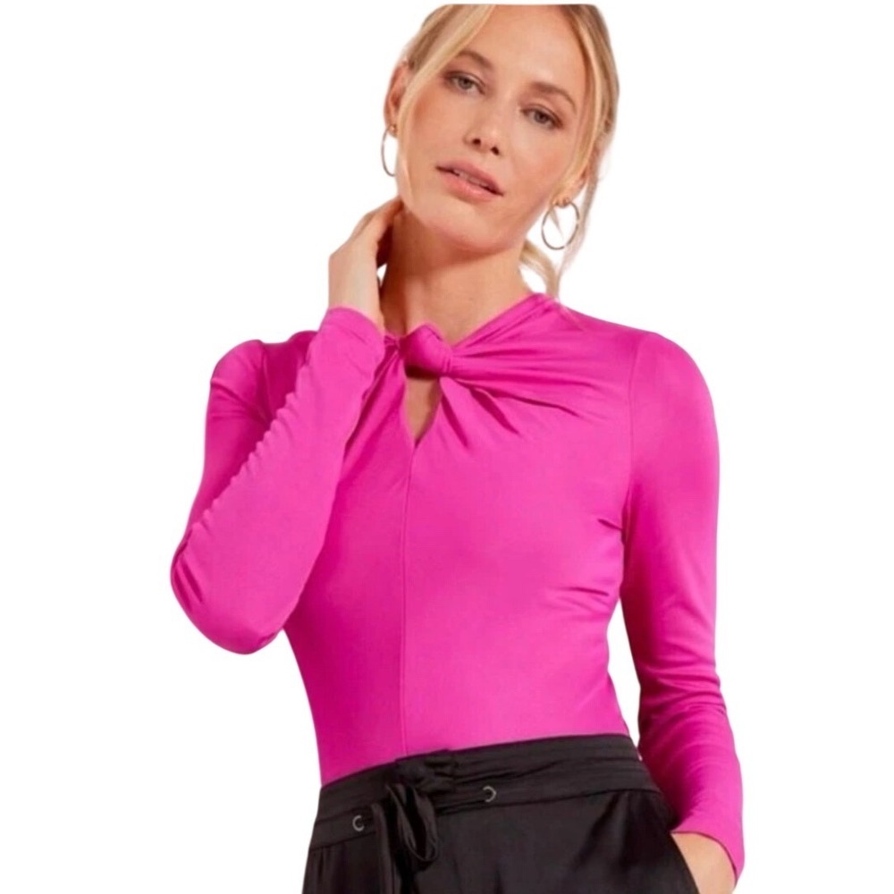 Farm Rio Pink Knot Front Long Sleeve Bodysuit Size S NWOT